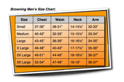 Browning Men's Size chart