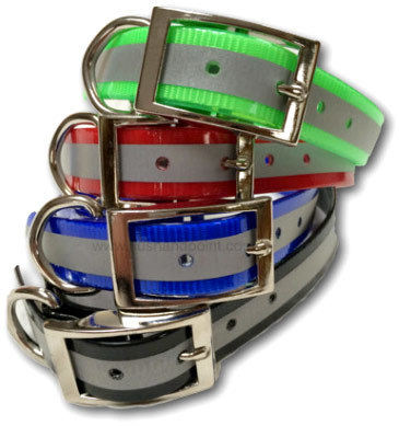 Reflective Dog collars in HiViz Green, Red, Blue and Black