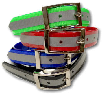 Reflective Dog Collar with Center ring in HiViz Green, Red, Blue and Black